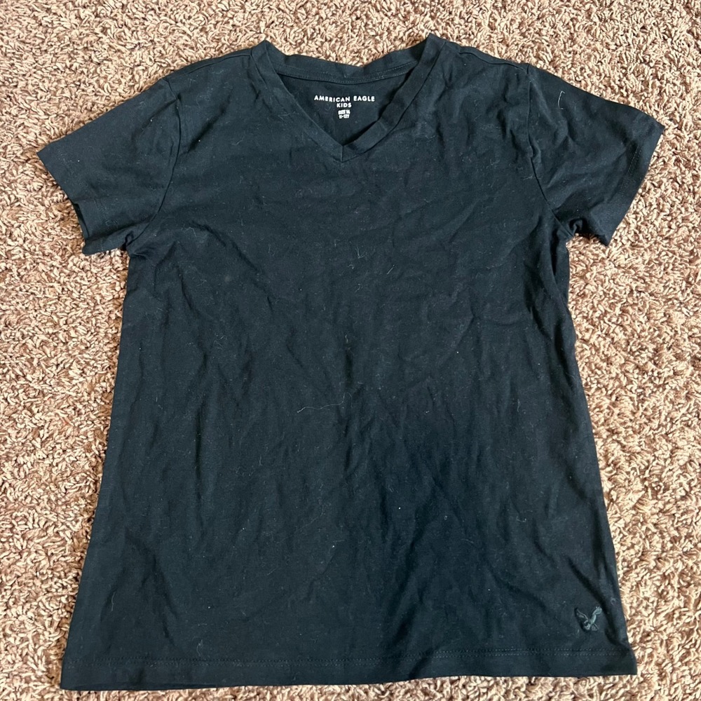 American Eagle Kids Black V-Neck T-Shirt Basic Everyday Top Size 14 NWOT